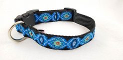 Blue Flowers on Black - 1" Collar