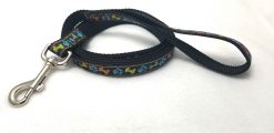 Plaid Bones & Paws on Black - 6' Leash - 3/4" Width